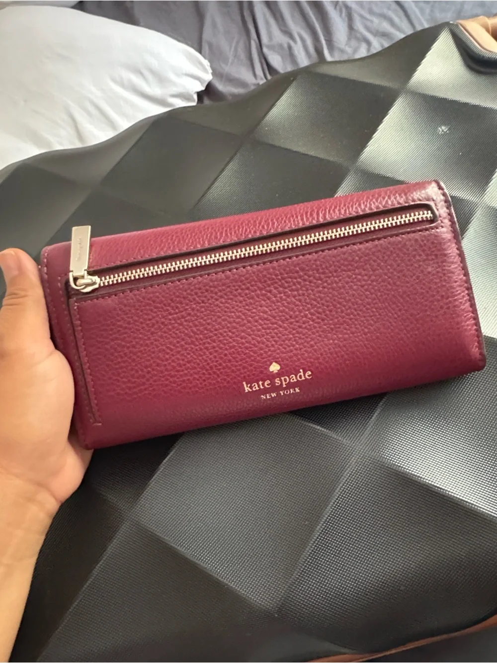 Kate Spade Marti Pebbled Leather Wallet Clutch – Deep Berry